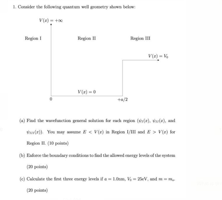 1 Consider The Following Quantum Well Geometry Shown Below V X Region I Region Ii Region Iii V X V V X 0 0 1