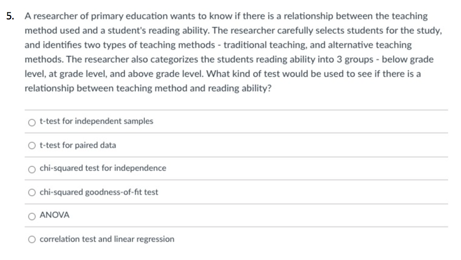 5 A Researcher Of Primary Education Wants To Know If There Is A Relationship Between The Teaching Method Used And A Stu 1