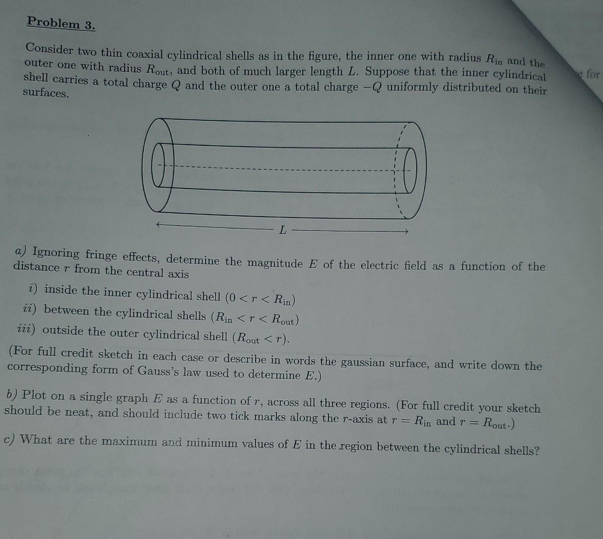 Problem 3 Consider Two Thin Coaxial Cylindrical Shells As In The Figure The Inner One With Radius Rin And The Outer On 1