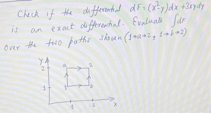 Check If The Differential Df X X Dx 3xy Dy An Exact Differential Evaluate Sor Over The Two Paths Shown 1 972 167 1