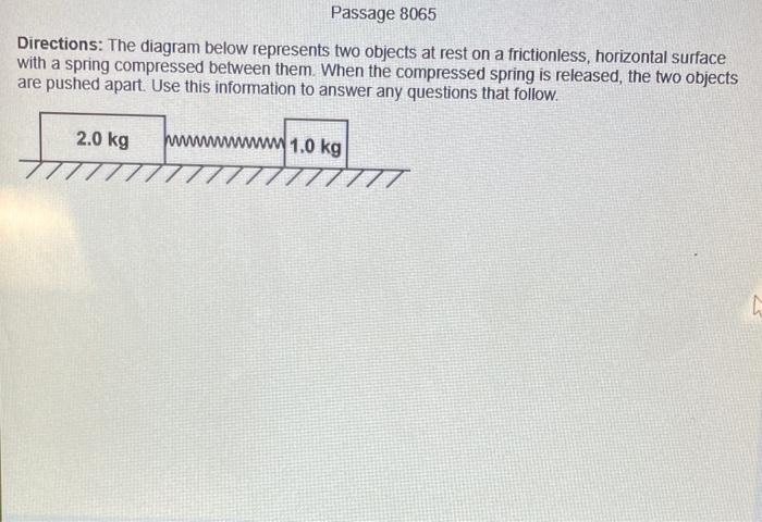 Passage 8065 Directions The Diagram Below Represents Two Objects At Rest On A Frictionless Horizontal Surface With A S 1