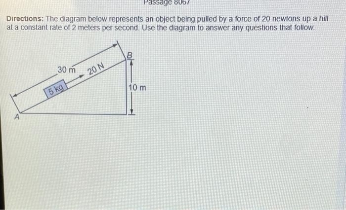 Passage 8067 Directions The Diagram Below Represents An Object Being Pulled By A Force Of 20 Newtons Up A Hill At A Con 1