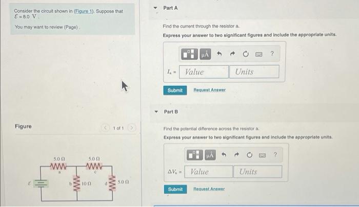 Part A Consider The Circuit Shown In Figure 1 Suppose That E 80 V You May Want To Review Page Find The Current Th 1