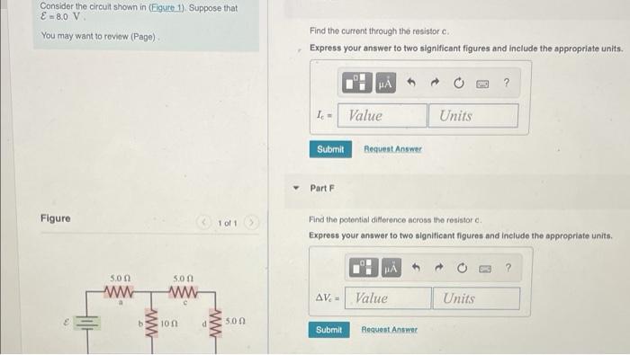 Part A Consider The Circuit Shown In Figure 1 Suppose That E 80 V You May Want To Review Page Find The Current Th 3