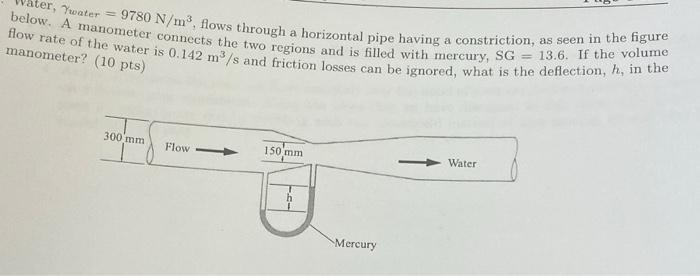 Ater Ywater 9780 N M Flows Through A Horizontal Pipe Having A Constriction As Seen In The Figure Flow Rate Of The W 1