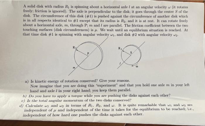 A Solid Disk With Radius R Is Spinning About A Horizontal Axle At An Angular Velocity W It Rotates Freely Friction 1