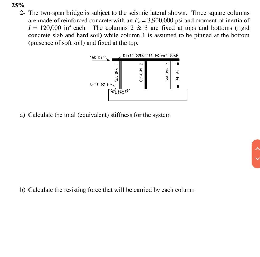 25 2 The Two Span Bridge Is Subject To The Seismic Lateral Shown Three Square Columns Are Made Of Reinforced Concrete 1