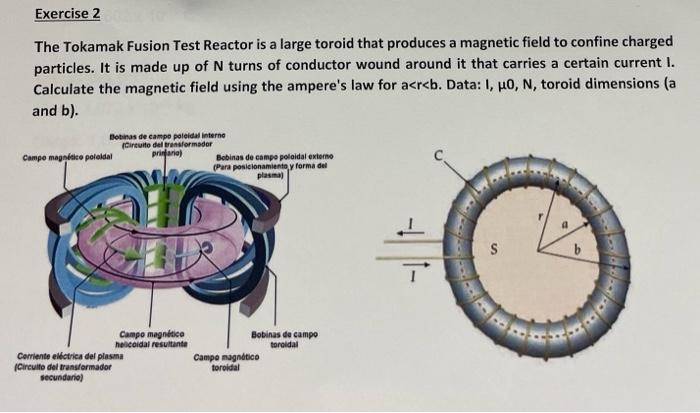 Exercise 2 The Tokamak Fusion Test Reactor Is A Large Toroid That Produces A Magnetic Field To Confine Charged Particles 1