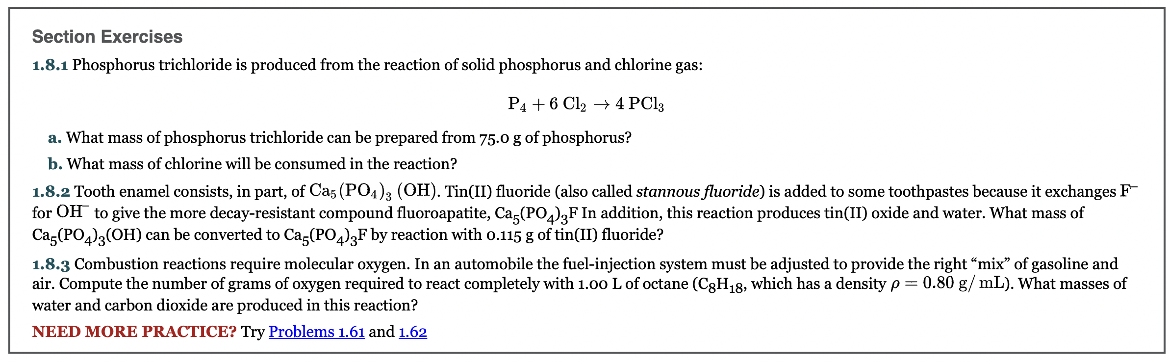 Section Exercises 1 8 1 Phosphorus Trichloride Is Produced From The Reaction Of Solid Phosphorus And Chlorine Gas P4 1