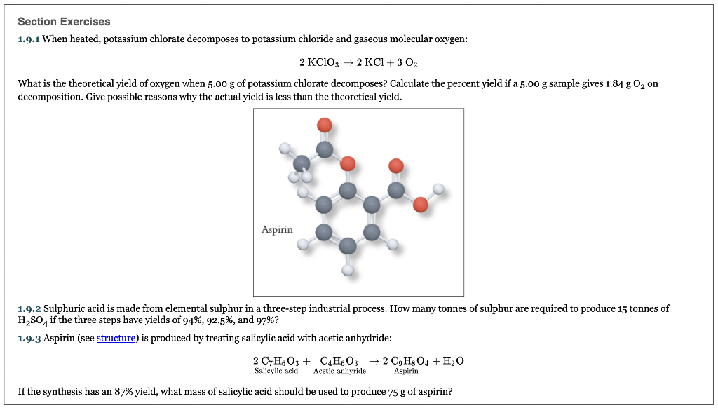 Section Exercises 1 9 1 When Heated Potassium Chlorate Decomposes To Potassium Chloride And Gaseous Molecular Oxygen 2 1