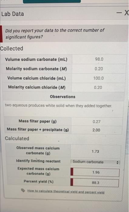 Lab Data X Did You Report Your Data To The Correct Number Of Significant Figures Collected Volume Sodium Carbonate Ml 1