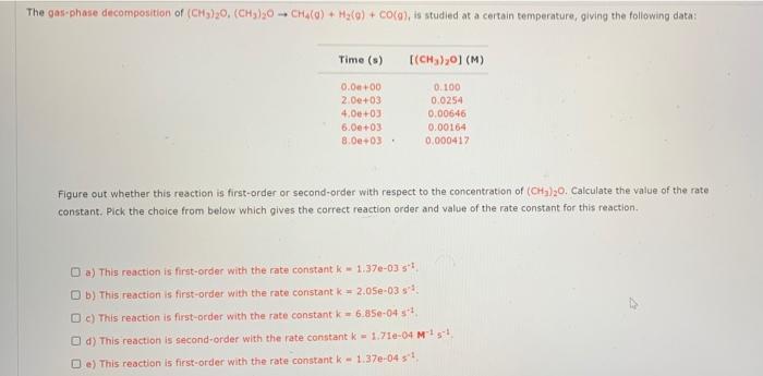 The Gas Phase Decomposition Of Ch 0 Ch3 30 Chacc Ma O Co A Is Studied At A Certain Temperature Giving The 1