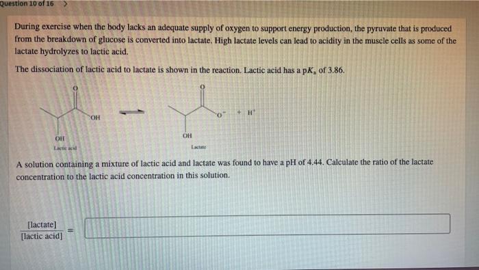 Question 10 Of 16 During Exercise When The Body Lacks An Adequate Supply Of Oxygen To Support Energy Production The Pyr 1