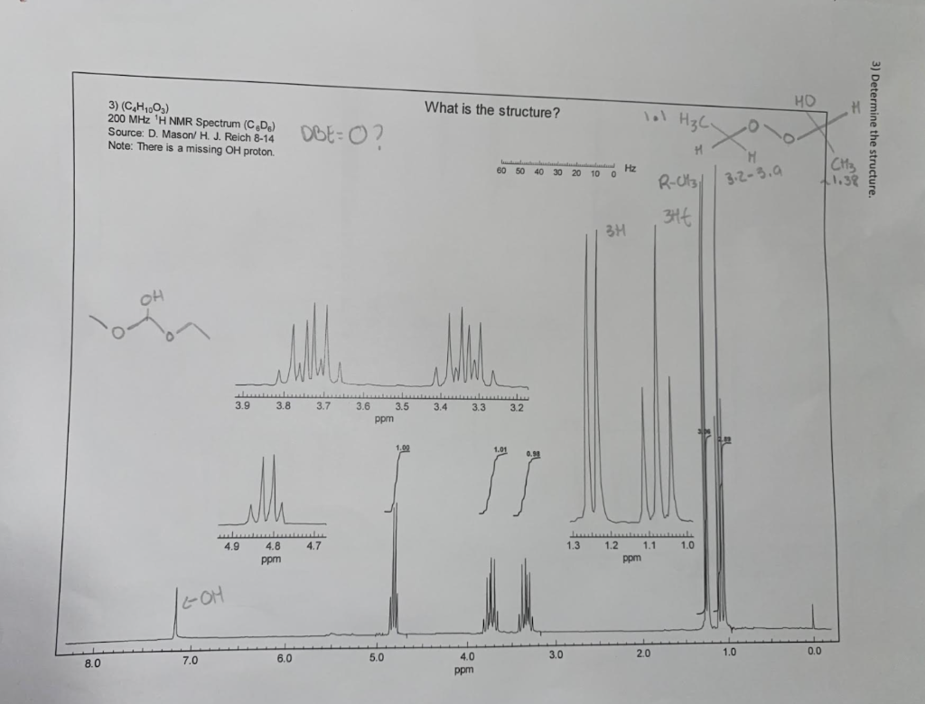 What Is The Structure Ho H 3 C6h10o5 200 Mhz H Nmr Spectrum Cod Source D Mason H J Reich 8 14 Note There Is 1