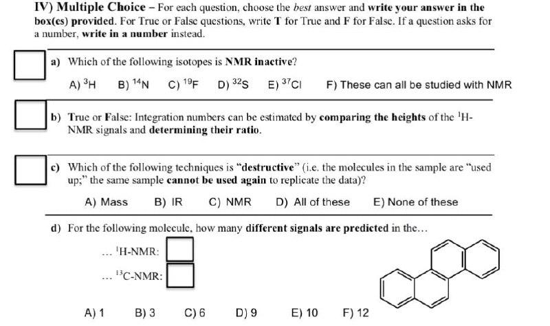 Iv Multiple Choice For Each Question Choose The Best Answer And Write Your Answer In The Box Es Provided For True 1