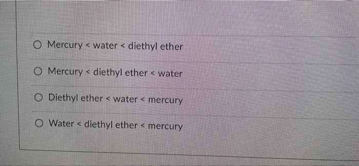 Vapor Pressure Versus Temperature Diethyl Ether Water Mercury Vapor Pressure Atm 100 0 34 6 100 200 Temperature C 4