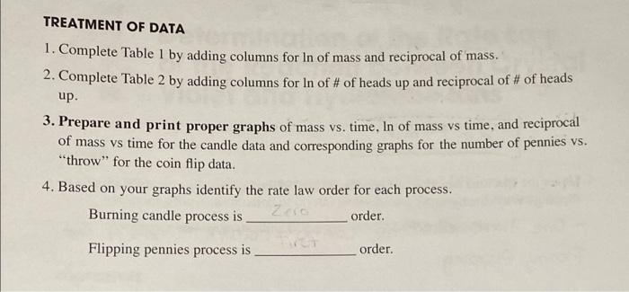 Treatment Of Data 1 Complete Table 1 By Adding Columns For In Of Mass And Reciprocal Of Mass 2 Complete Table 2 By Ad 1