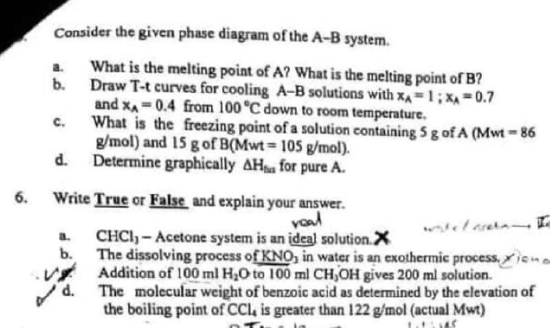C Consider The Given Phase Diagram Of The A B System What Is The Melting Point Of A What Is The Melting Point Of B 1