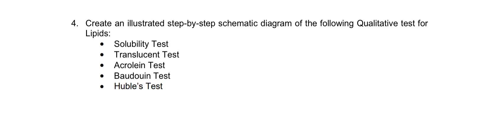 4 Create An Illustrated Step By Step Schematic Diagram Of The Following Qualitative Test For Lipids Solubility Test Tr 1