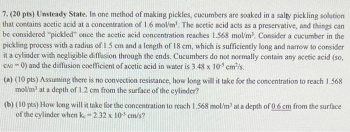 7 20 Pts Unsteady State In One Method Of Making Pickles Cucumbers Are Soaked In A Salty Pickling Solution That Cont 1