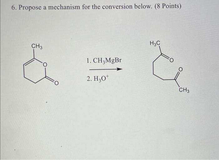 6 Propose A Mechanism For The Conversion Below 8 Points Ch3 H3c 1 Ch3mgbr O O 2 H307 Ch3 1