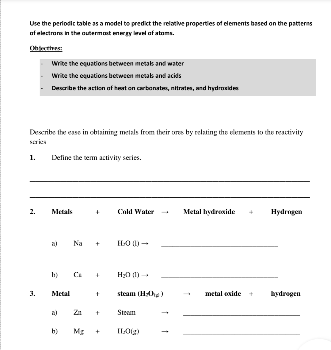 Use The Periodic Table As A Model To Predict The Relative Properties Of Elements Based On The Patterns Of Electrons In T 1