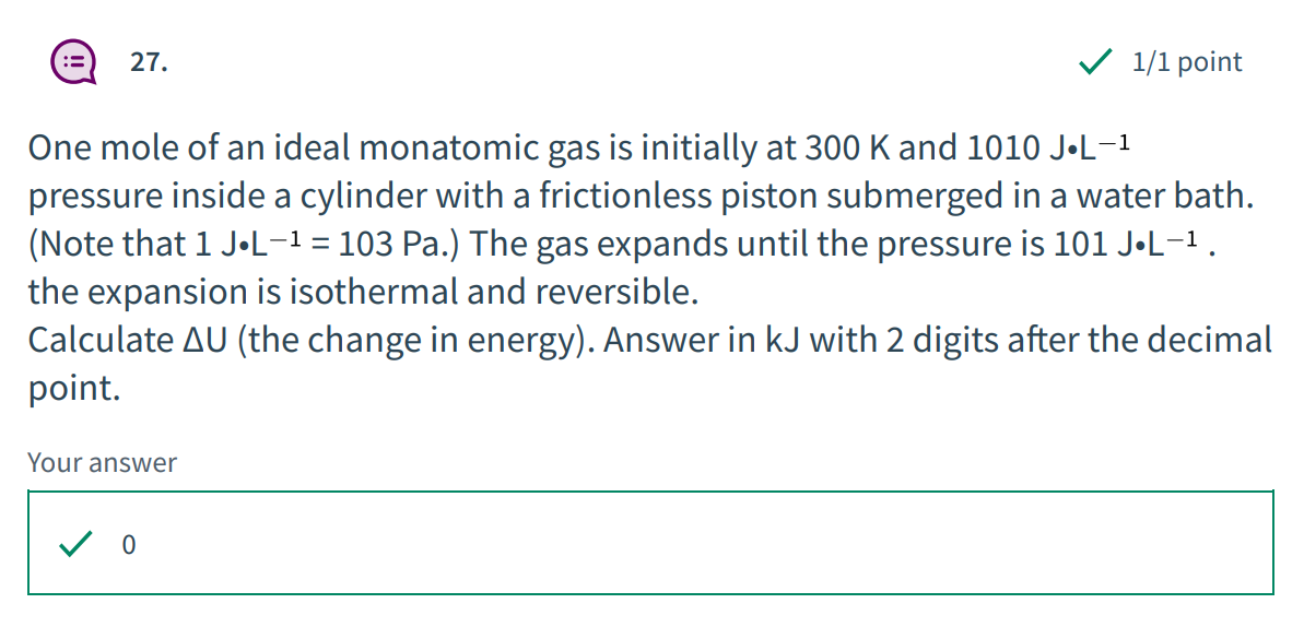 27 1 1 Point One Mole Of An Ideal Monatomic Gas Is Initially At 300 K And 1010 J L 1 Pressure Inside A Cylinder With 1