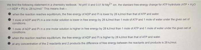 We Find The Following Street In A Chemistry Textbook Alph70 And 001 M 149 On The Standard Re Energy Change For Atp Hydro 3