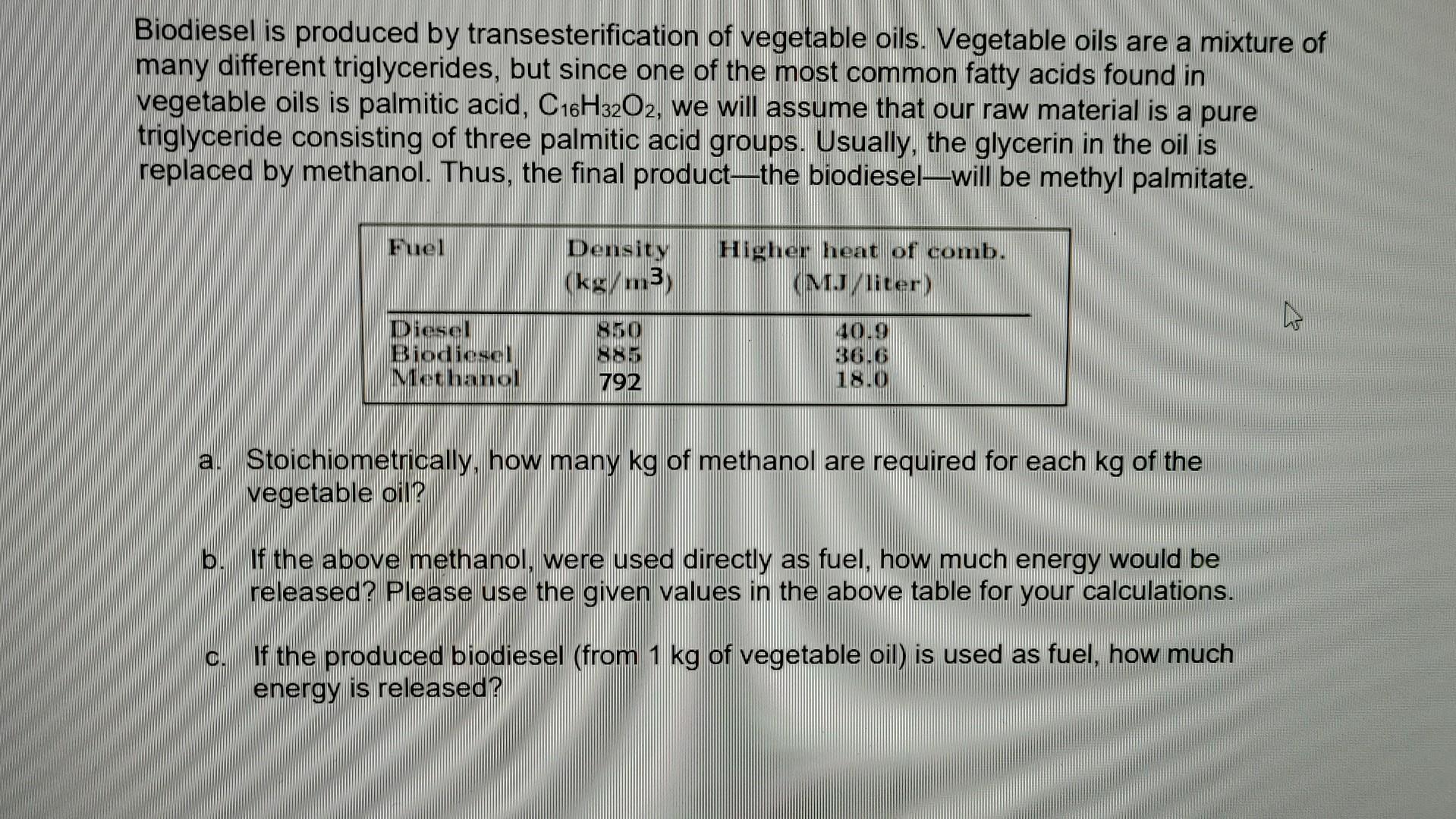 Biodiesel Is Produced By Transesterification Of Vegetable Oils Vegetable Oils Are A Mixture Of Many Different Triglycer 1