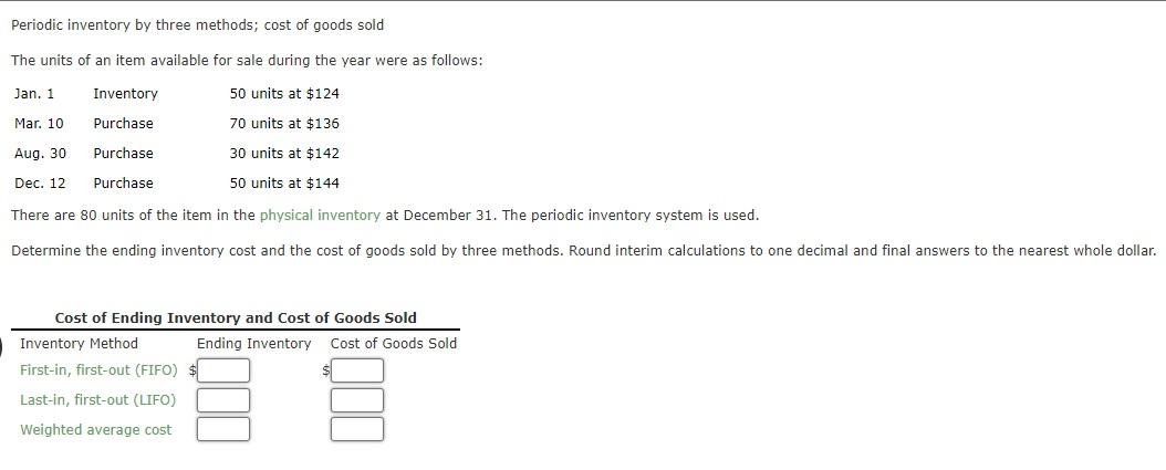 Periodic Inventory By Three Methods Cost Of Goods Sold The Units Of An Item Available For Sale During The Year Were As 1