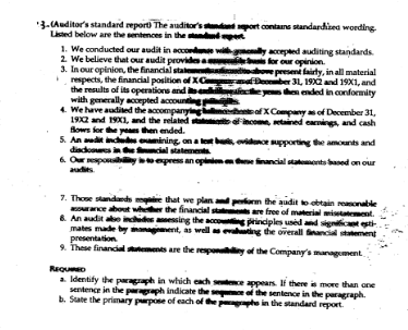 3 Auditor S Standard Report The Ditor S Sport Contains Standardized Wording Listed Below Are The Sentences In The 1 W 1