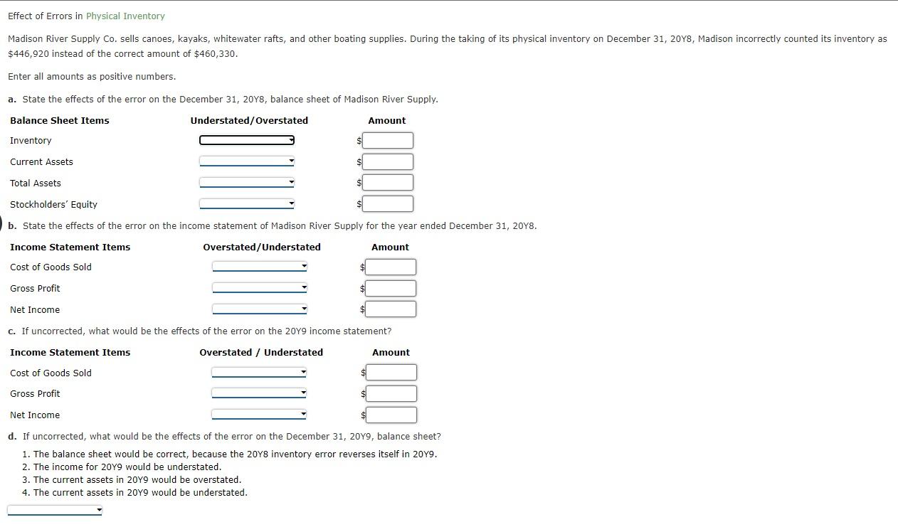 Effect Of Errors In Physical Inventory Madison River Supply Co Sells Canoes Kayaks Whitewater Rafts And Other Boatin 1