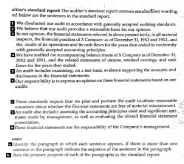 Ditor S Standard Report The Auditor S Standard Report Contains Standardized Wording Ed Below Are The Sentences In The S 1