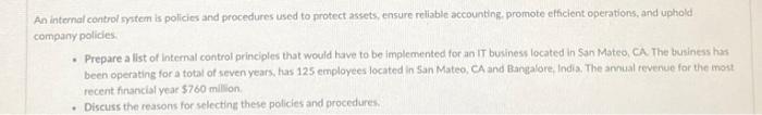 An Internal Control System Is Policies And Procedures Used To Protect Assets Ensure Reliable Accounting Promote Effici 1