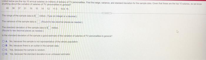 Listed Below Are The Top Toolsalanes Milions Of Dollars Personali Fond The Range Variation And Standard Deviation For 1
