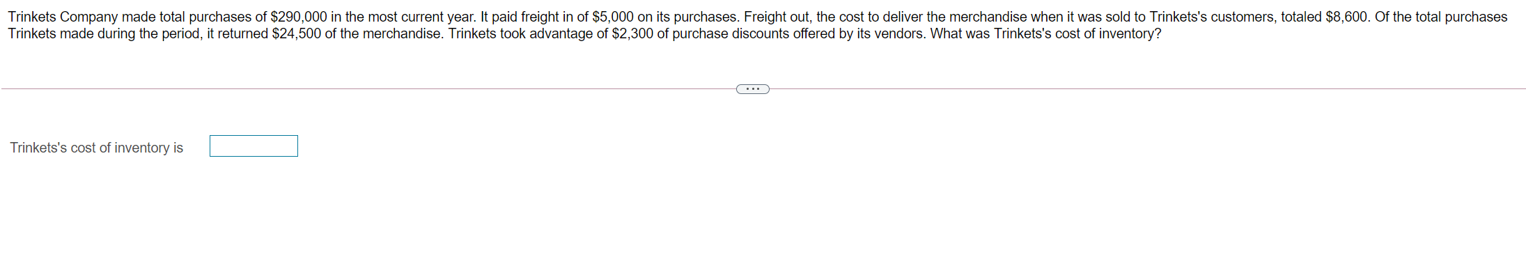 Trinkets Company Made Total Purchases Of 290 000 In The Most Current Year It Paid Freight In Of 5 000 On Its Purchase 1