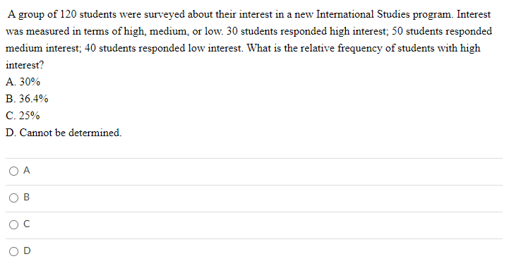 A Group Of 120 Students Were Surveyed About Their Interest In A New International Studies Program Interest Was Measured 1