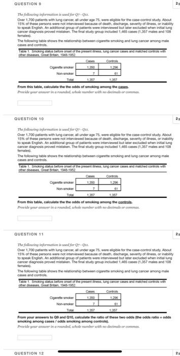 Questions 21 The Following Information Is For 07 O Over 1 700 Patients With Lung Coll Under Age Ble For The Control Stud 1