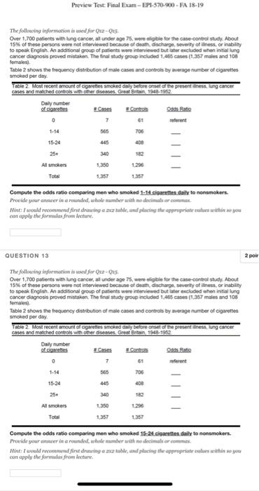 Preview Test Final Exam Ep1 570 900 Fa 18 19 The Following Information Is Used For Q12 05 Over 1 700 Patients With 1