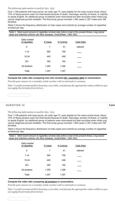 The Following Information Is Used For Qua Qus Over 1 700 Patients With Lung Cancer All Under Age 75 Were Eligible For T 1