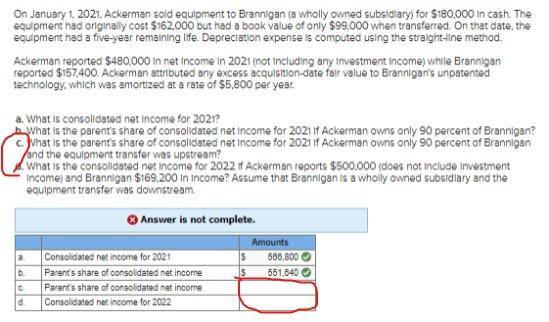 On January 1 2021 Ackerman Sold Equipment To Brannigan A Wholly Owned Subsidiary For 180 000 In Cash The Equipment 1