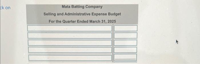 Mata Batting Company Balance Sheet December 31 2024 Assets Current Assets Cash Accounts Receivable A Budgeted Sales Ar 15