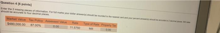 Question 4 6 Points Enter The Missing Pieces Of Information For Full Mark Your Dollar Answer Should Be Founded To The 1