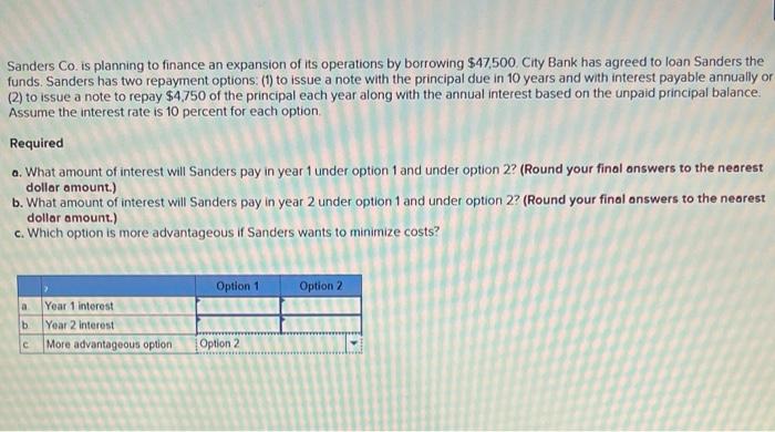 Sanders Co Is Planning To Finance An Expansion Of Its Operations By Borrowing 47 500 City Bank Has Agreed To Loan Sand 1