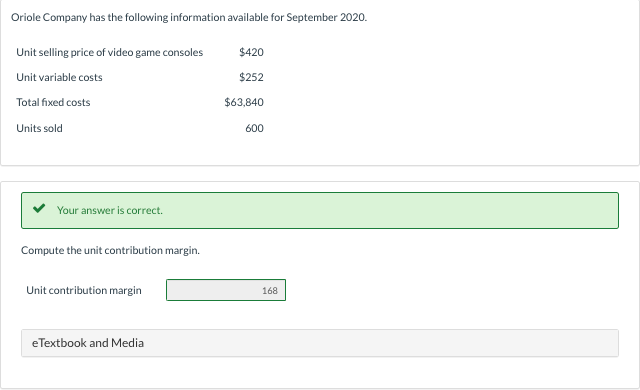 Oriole Company Has The Following Information Available For September 2020 420 252 Unit Selling Price Of Video Game Co 1