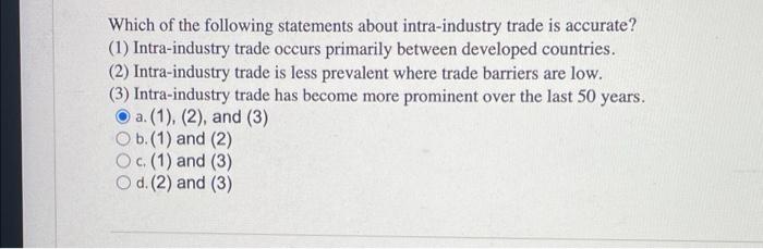 Which Of The Following Statements About Intra Industry Trade Is Accurate 1 Intra Industry Trade Occurs Primarily Betw 1
