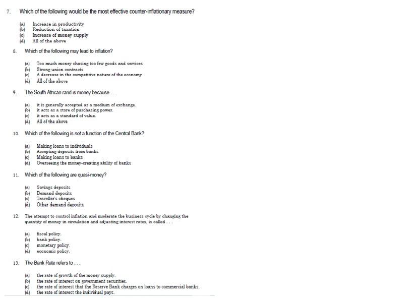 8 Le 7 Which Of The Following Would Be The Most Effective Counter Inflationary Measure A Increase In Productivity B 1