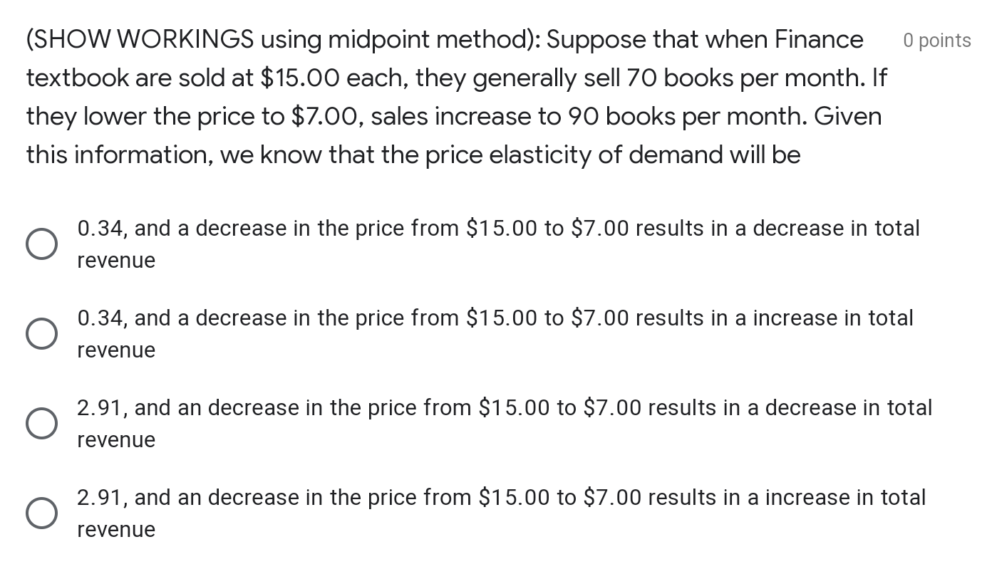 O Points Show Workings Using Midpoint Method Suppose That When Finance Textbook Are Sold At 15 00 Each They General 1