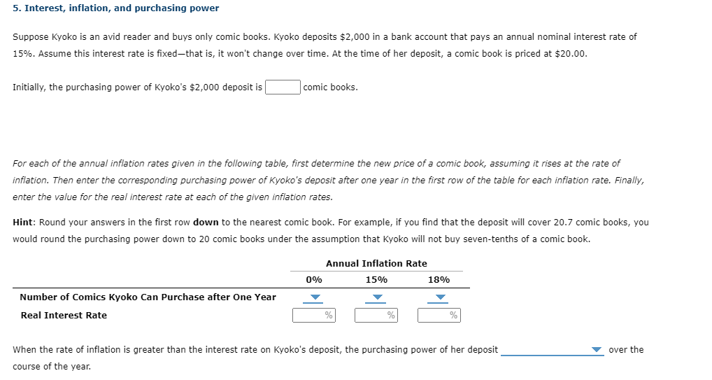 5 Interest Inflation And Purchasing Power Suppose Kyoko Is An Avid Reader And Buys Only Comic Books Kyoko Deposits 1