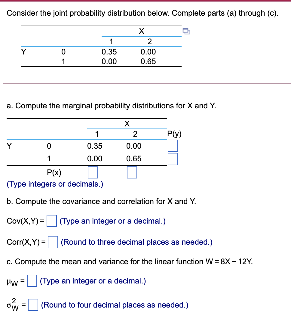 Consider The Joint Probability Distribution Below Complete Parts A Through C 1